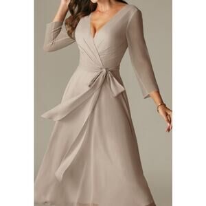 AW BRIDAL 10 L taupe Gaia bridesmaid wedding formal party midi dress NEW 0b3